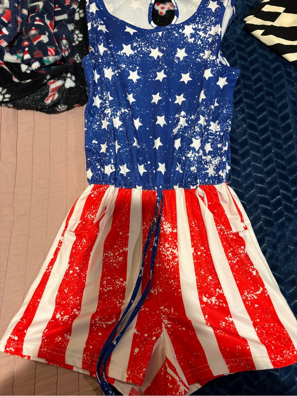 Sleeveless Stars & Stripes Women’s Romper - Blue, Red & White
